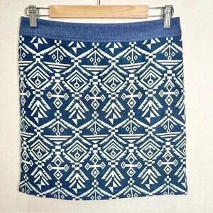 Pixley Women’s Tenille Navy Blue and White Aztec Print Mini Skirt Size Small